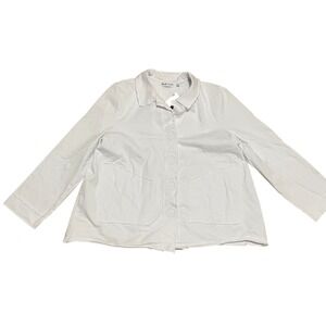 Habitat Women's M Tab‎ Swing Cropped Jacket White Snap Front Artsy Lagenlook NWT